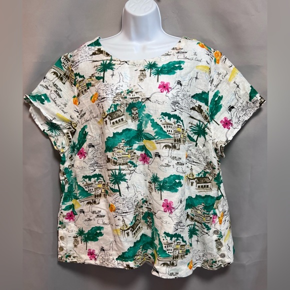 Cynthia Rowley Tops - Cynthia Rowley Womens Plus Sz 2X Blouse Shirt New Amalfi Coast Linen Rolled Cuff